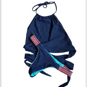 LSpace Nomad Halter and bikini bottom- denim look